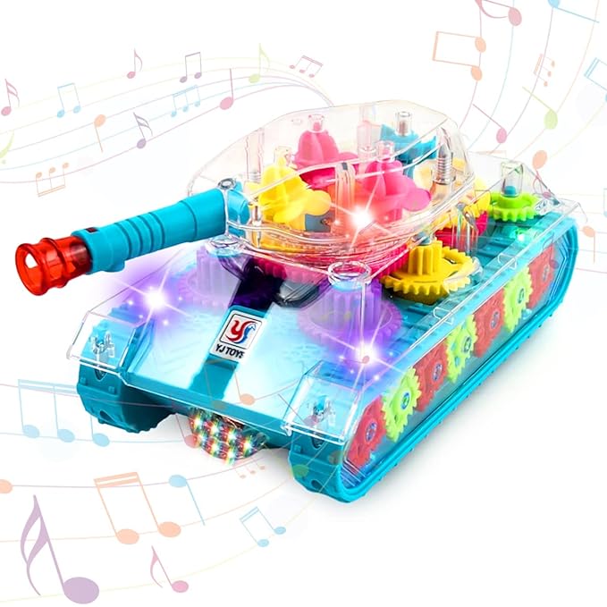 Light Up Transparent Gear Tank Toy for Kids