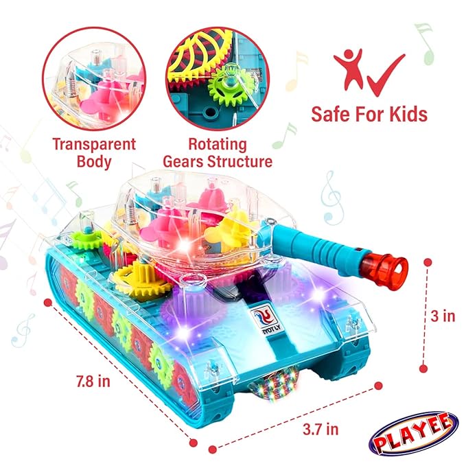 Light Up Transparent Gear Tank Toy for Kids