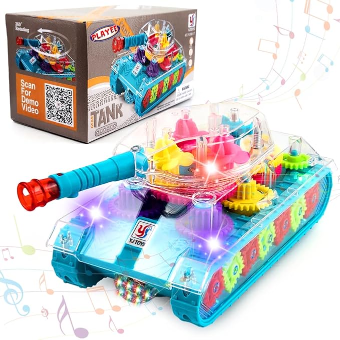 Light Up Transparent Gear Tank Toy for Kids